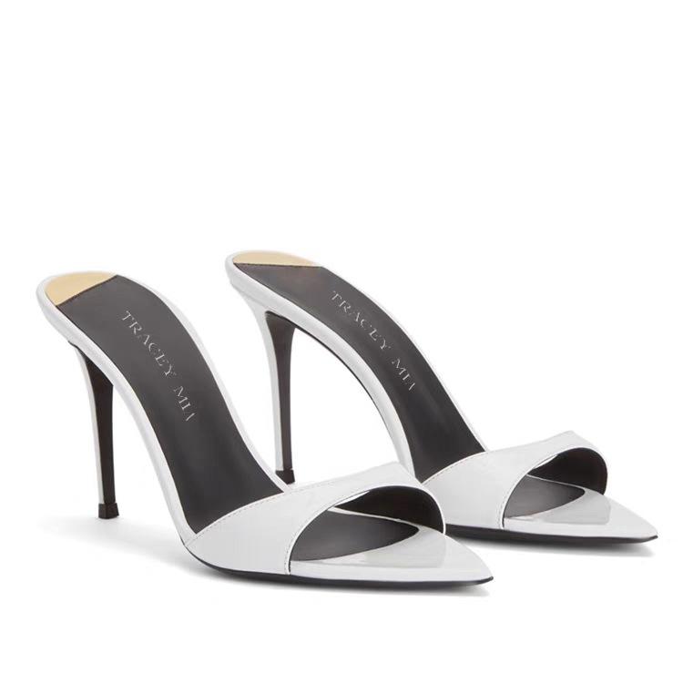 Летние женские туфли на высоком каблуке, сексуальные босоножки на высоком каблуке с острым носком, модные шлепанцы на тонком высоком каблуке для женщин, шлепанцы-мюли с открытым носком