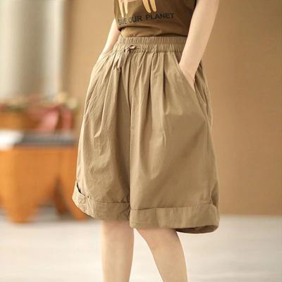 Женская одежда в японском стиле, эластичные, с высокой талией, простые пляжные шорты, женская повседневная уличная одежда, свободные, широкие брюки длиной до колена