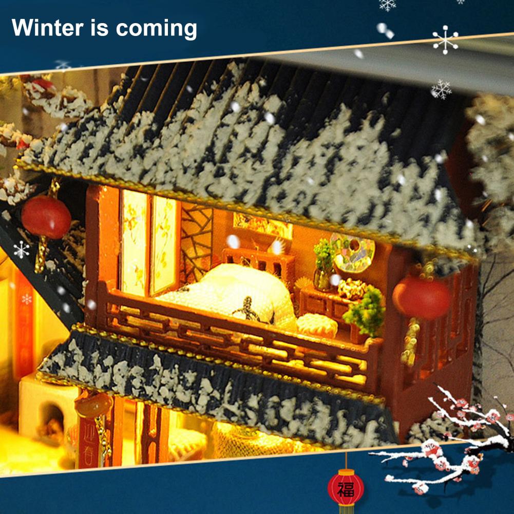 Зимний миниатюрный декор для дома, набор для самостоятельного изготовления миниатюрного дома, сезонные украшения для миниатюрного дома ручной работы из железной коробки со светодиодами для самостоятельного изготовления