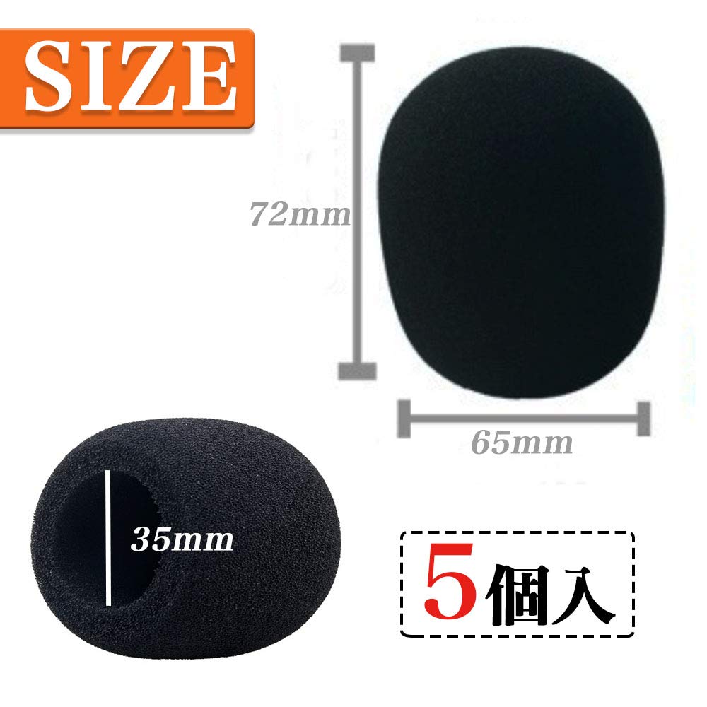 HIRAISM Microphone Sponge Windshield 5pcs Black