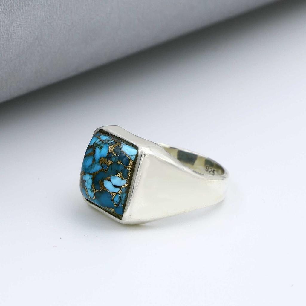 Blue Copper Turquoise Gemstone Ring, Solid 925 Sterling Silver Ring, Birthstone Ring, Anniversary Ring, Mens Ring