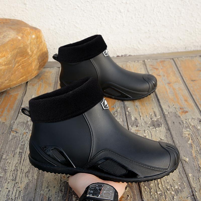 Мужские уличные модные водонепроницаемые и противоскользящие шерстяные резиновые ботинки с коротким голенищем