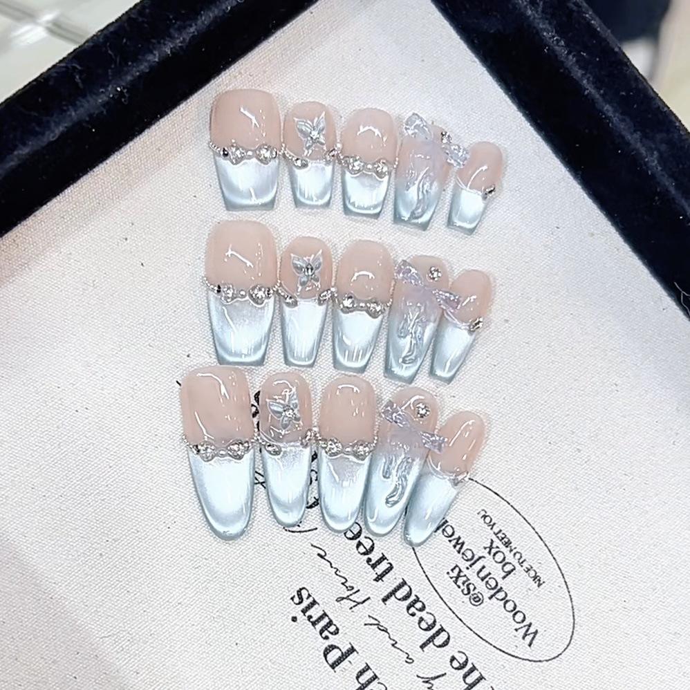 Pure Hand-dressed Armor Spring and Summer New Summer Blue Sea Ice-transparent Cat Eye Pure and Lustful Manicure Sticker