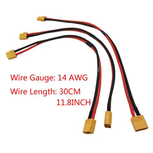 Boladge 3-Piece XT60 Extension Cable with Male To Female Connectors, 14AWG, 30CM Silicone Cable for RC LiPo Battery