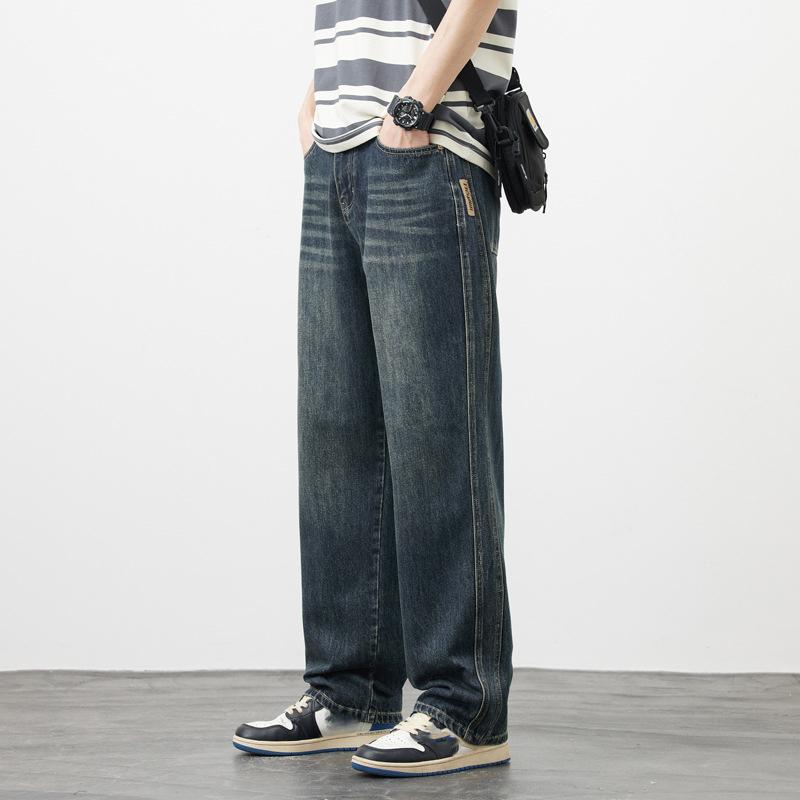 Winter Fleece Warm Jeans Men Loose Wide Leg Pants Elastic Waist Velvet Flocking Outdoors Trousers