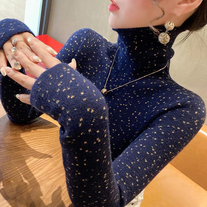 Женский свитер с высоким воротом, новый осенне-зимний пуловер и стильный зимний базовый свитер с трикотажным внутренним слоем, женская одежда