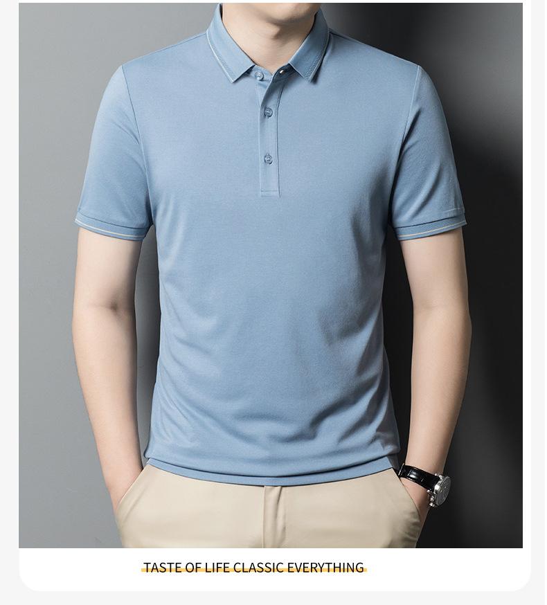 Мужская высококачественная футболка-поло с коротким рукавом из тутового шелка, мужской повседневный и удобный однотонный топ