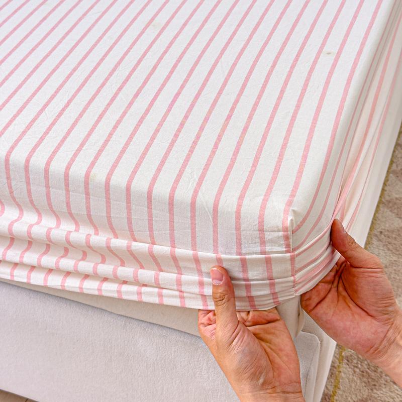 Stripe Style Fitted Sheet Pure Cotton Bed Cover Skin-friendly Bedsheet Girls Boys Room Mattress Protector sabanas(No Pillowcase)