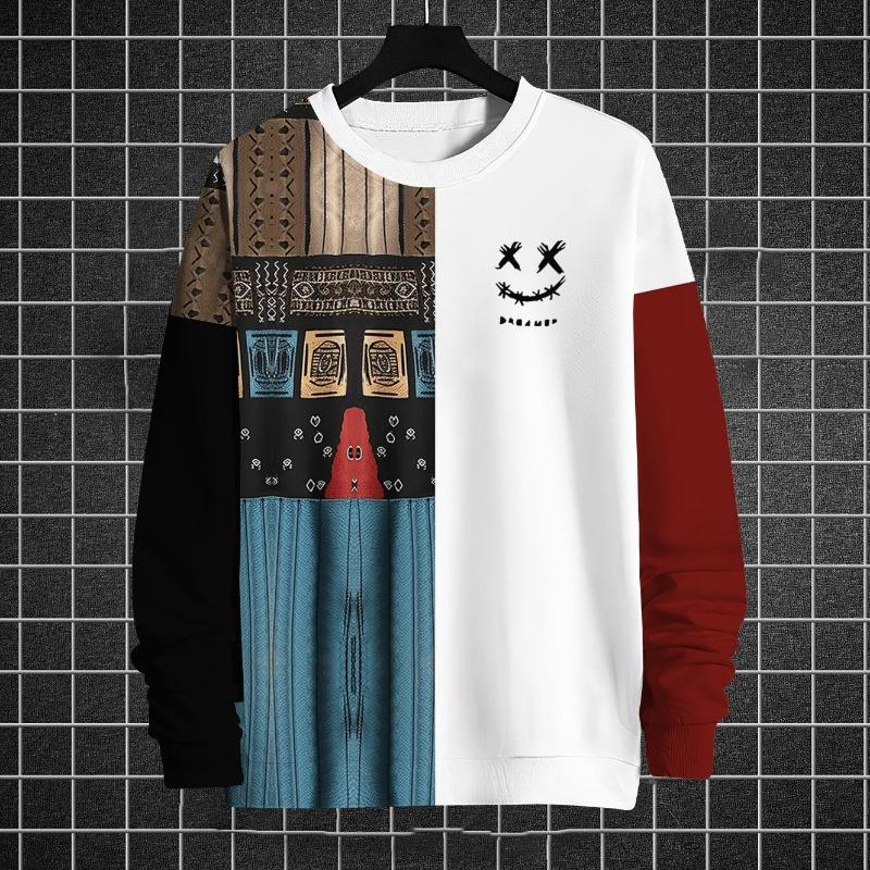 Модная мужская толстовка с длинным рукавом с забавным графическим принтом Футболки с принтом Осенние свободные толстовки с круглым вырезом Мужская одежда больших размеров Топы