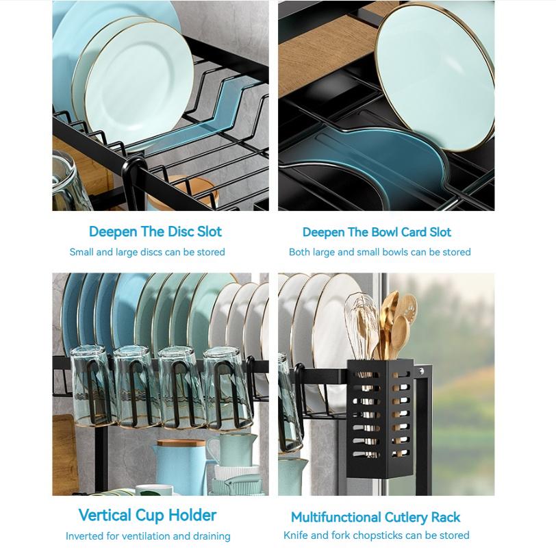 Двухуровневая сушилка для посуды с поддоном для сбора капель, экономия места на кухонной мойке, органайзер для кухонной стойки, сушилка для посуды