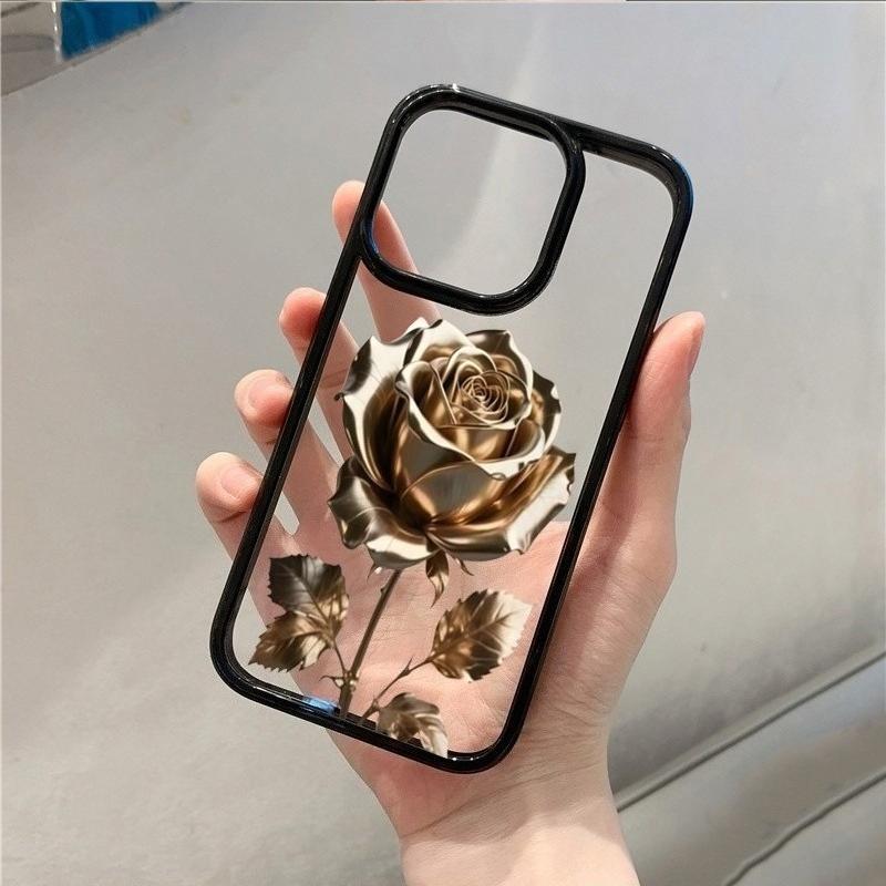 3D Чехол-накладка с золотой розой для iPhone 17 16 15 14 13 12 11 Серии Pro Max Plus