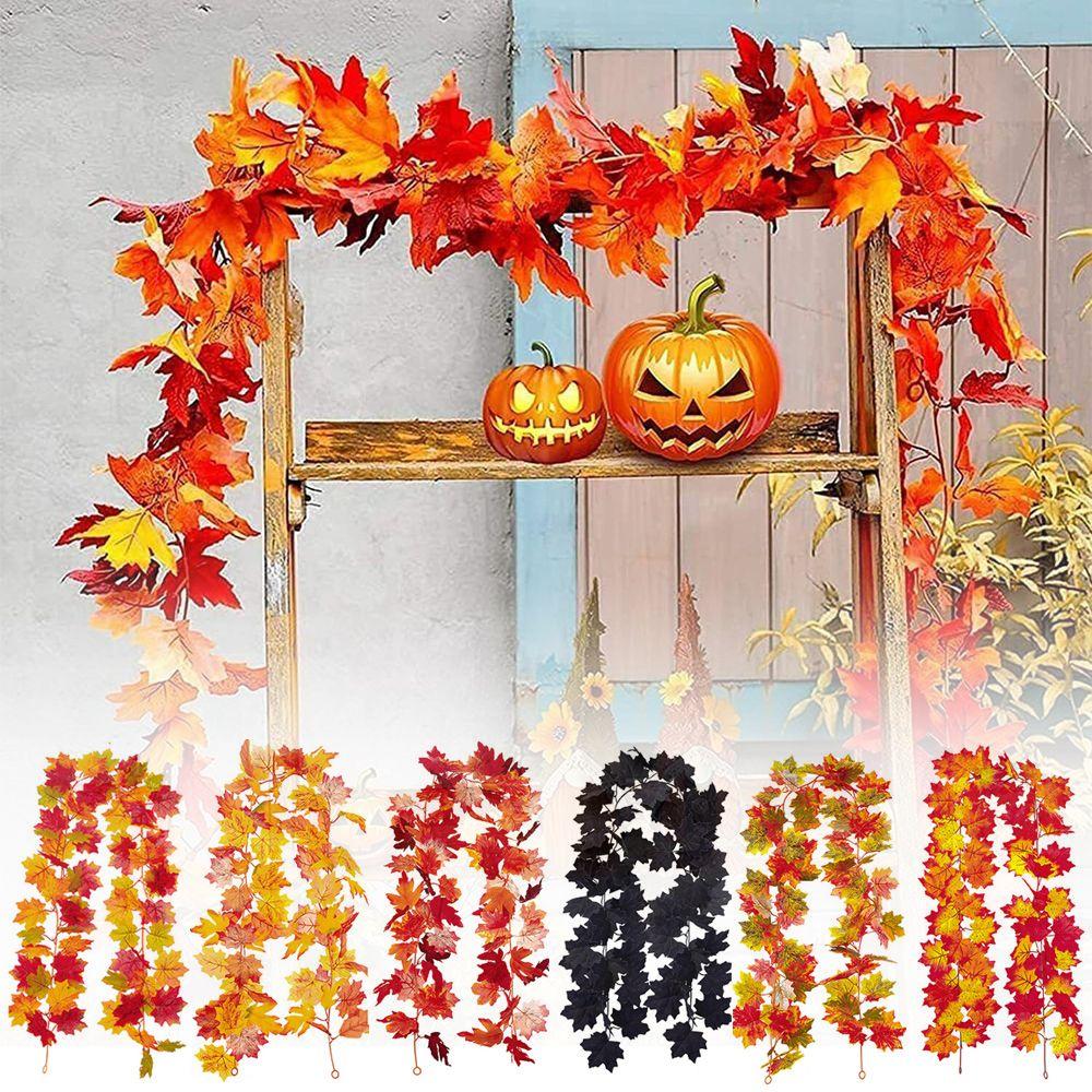Autumn Color Rattan Lifelike Plant Simulation Maple Leaf Hanging Wreath Fall Maple Leaves Garland