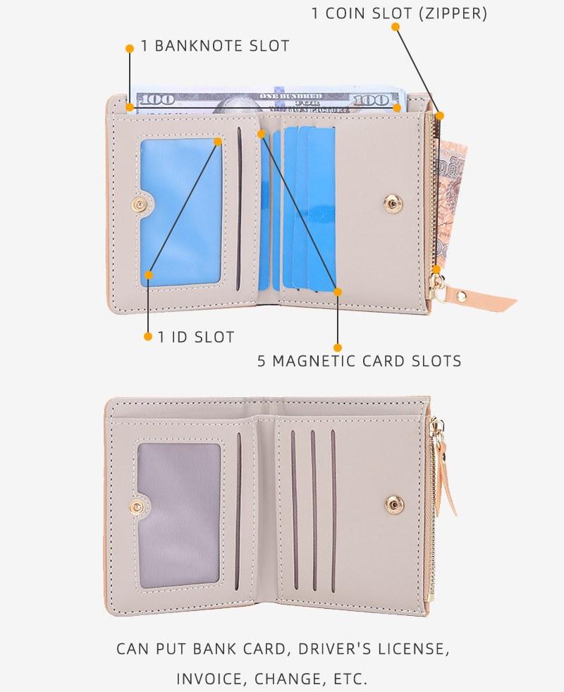 Baellerry Women Fashion Short Wallets Classic Design Bifold Wallet Zipper Hasp Card Holder Coin Purse