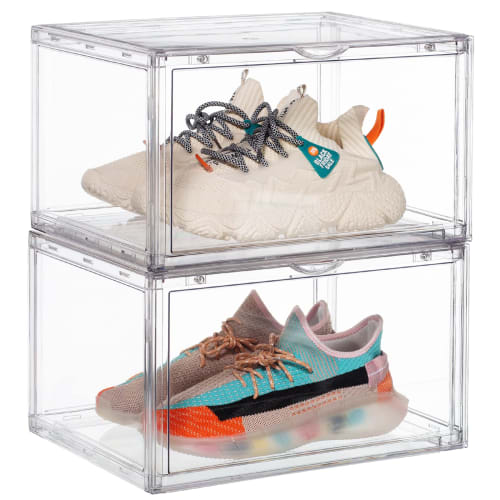 Hachibanya Clear Shoe Box, Transparent Sneaker Box, Sneaker Storage Box, Shoe Case, Shoe Box, Shelf Storage Case (Set of 2 Clear)