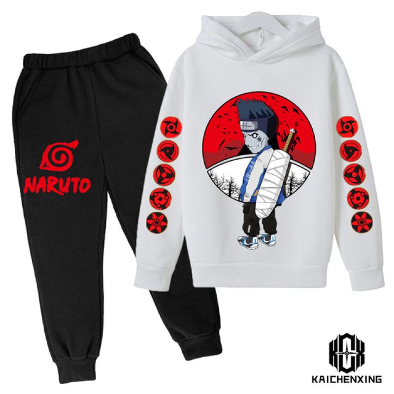 Толстовка с капюшоном «Наруто», детский спортивный костюм, комплект одежды для мальчиков, одежда для маленьких девочек, повседневные свитера с капюшоном «Какаши» + брюки, 2 шт.