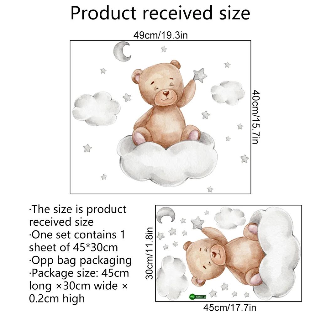 Смешные милые наклейки на стену с изображением медведя, мультяшные животные, летящие звезды, облака для декора детской комнаты, художественная наклейка для детской комнаты, съемные постеры из ПВХ