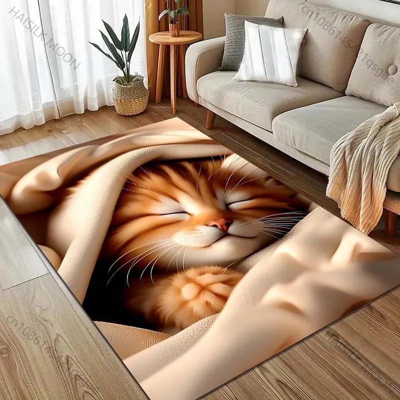 Funny Cat Sleeping Soundly In Blanket Pattern Carpet Modern Home Decor Area Rug Bedroom Living Room Bedside Sofa Floor Mat Gift