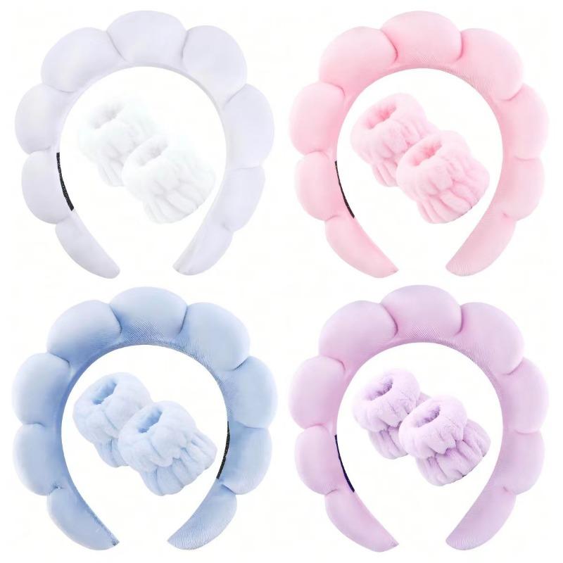 Sponge Spa Headband with Wristbands for Washing Face Wide Padded Headband Skin Care Makeup Removal Shower for Women Girls