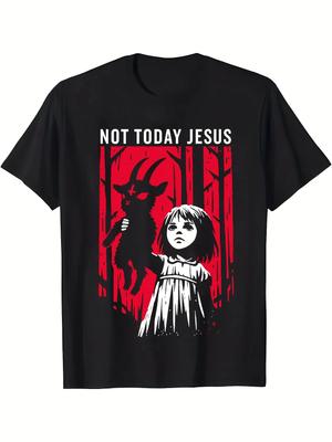 Мужская готическая футболка с графикой - _Not Today Jesus_ с состаренным красным принтом, повседневная футболка с круглым вырезом, хлопок, бестселлер, круглый вырез