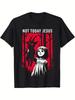 Men'S Gothic Graphic T-Shirt - _Not Today Jesus_ with Distressed Red Print Casual Round Neck Tee Cotton Best Selling Round Neck