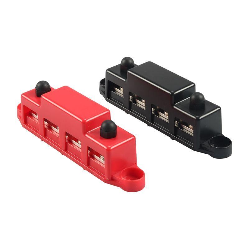 AEA7-12V Bus Bar 4 Post 300A Power Distribution Block 5/16Inch Battery Terminal Block Stud With Cover And Wire Lugs