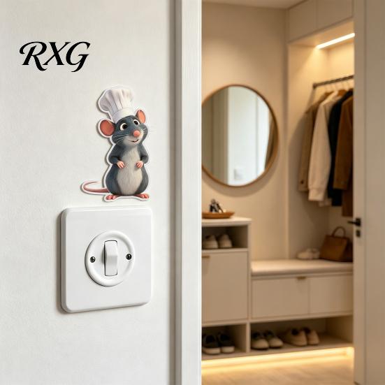 Decorative Gift for Friends Chef Mouse Switch Sticker, PVC Wall Decal, Cartoon Animal Light Decal Stickers, Waterproof Art Decor Home Office