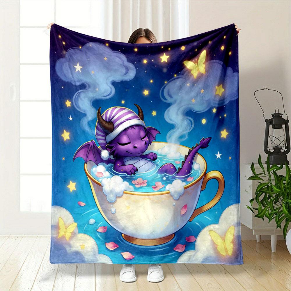 Funny Purple Baby Dragon Sleeping Theme Printed Blanket Bedroom Living Room Sofa Nap Office Camping Shawl Blanket Luxury Gifts