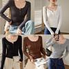Spring Long Sleeved Slim Fit Base Shirt Button Down T-shirt Top For Women