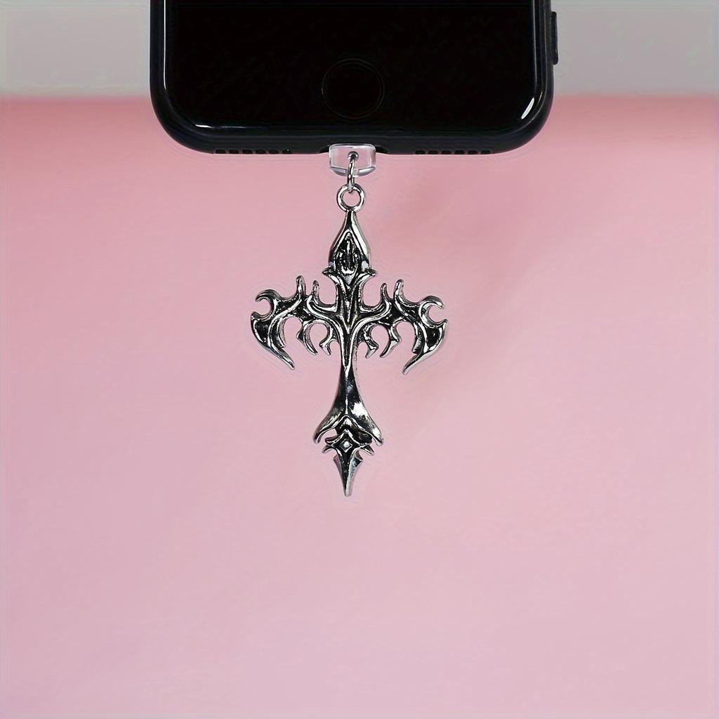 Кулон-заглушка для телефона от пыли «Пламенный крест» и «Крест-сердце», Подвесное украшение, Мобильный аксессуар, Защита от пыли и украшение