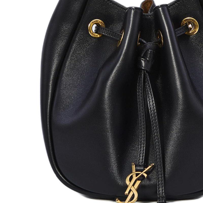 Saint Laurent Cassandre Supple Bucket Bag Nero/Caramel Co Women Bags Black 840888-AAFC0-1113
