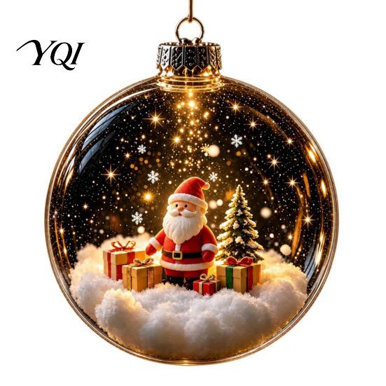 Illuminated Christmas Ornaments Glowing Story Ornament, Mini Holiday Scene Light Up Ball Warm Glow Seasonal Decor Hanging Decoration, Acrylic
