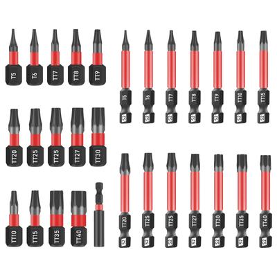 Набор из 29 шт. Защищенных от взлома Torx бит из легированной стали S2 с шестигранным хвостовиком 1/4 дюйма, набор ударных звездочек с магнитным наконечником для ударных отверток