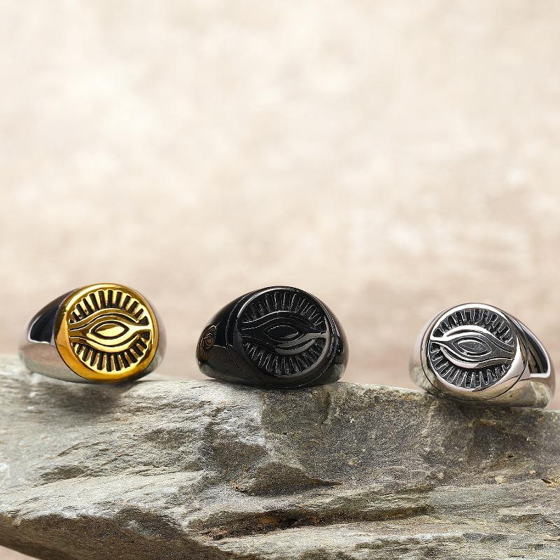 Fashion Retro Devil's Eye Men's Stainless Steel Ring Vintage Personalised Titanium Jewellery Accessories Two Colours Splicing Design Boy Finger Ring