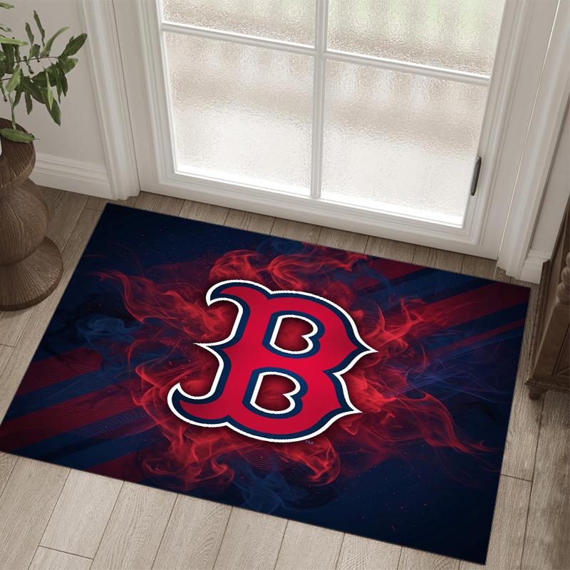 Boston Red Sox Design Crystal Velvet Carpet Cozy Non?Slip Printed Rug For Bedroom Living Room Entrance