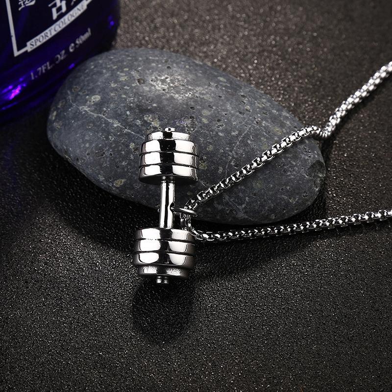 Silver Barbell Necklace, Dumbbell, Gym 360