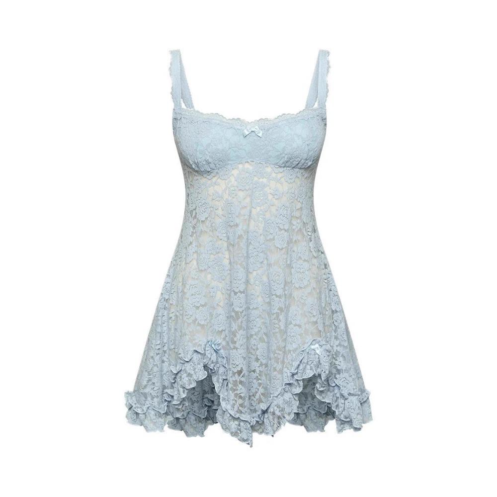 Женские сексуальные модные универсальные кружевные бюстье с бретельками через шею, прозрачные однотонные короткие платья с неровным подолом