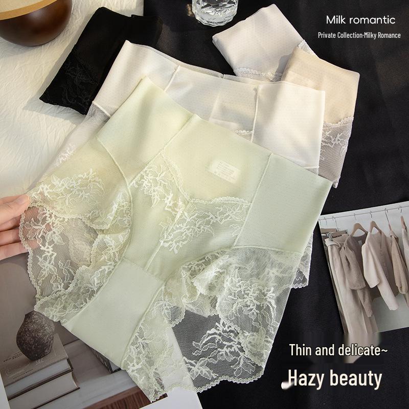 Women's High Waist Lace Trim Tummy Control Panties - Sexy, Comfortable, Breathable Cotton Crotch Triangle Design