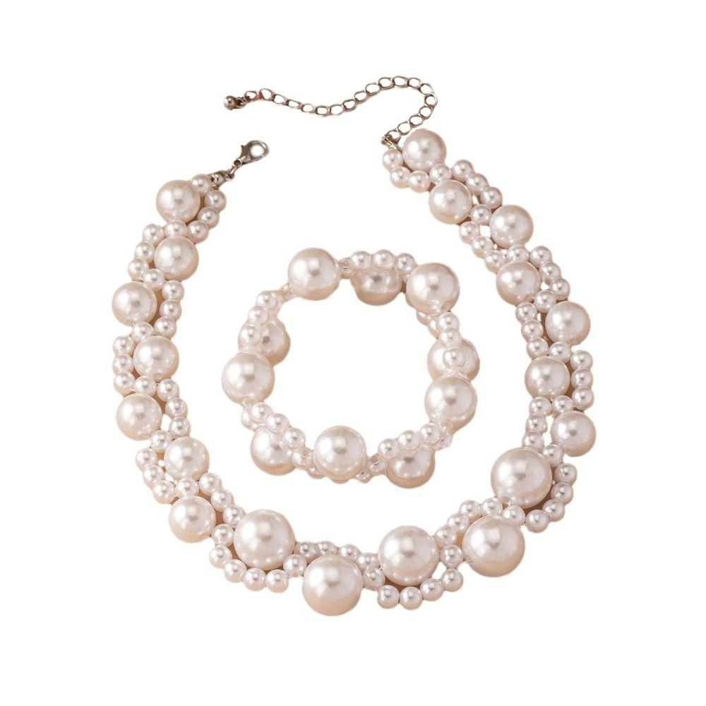 Комплект из жемчужного ожерелья и браслета класса люкс, ручной браслет, женский ювелирный набор, для вечеринки