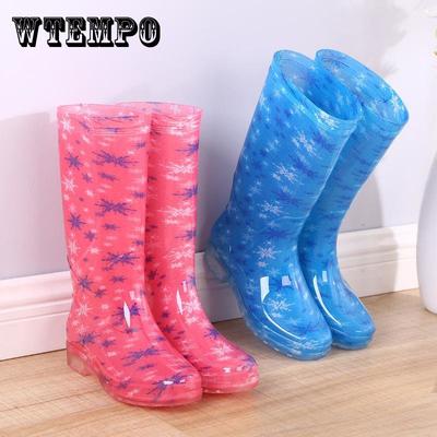 Непромокаемые сапоги, женская непромокаемая обувь из ПВХ с принтом для девочек, непромокаемые сапоги до колена, длинные сапоги-трубы, модный размер 36-41