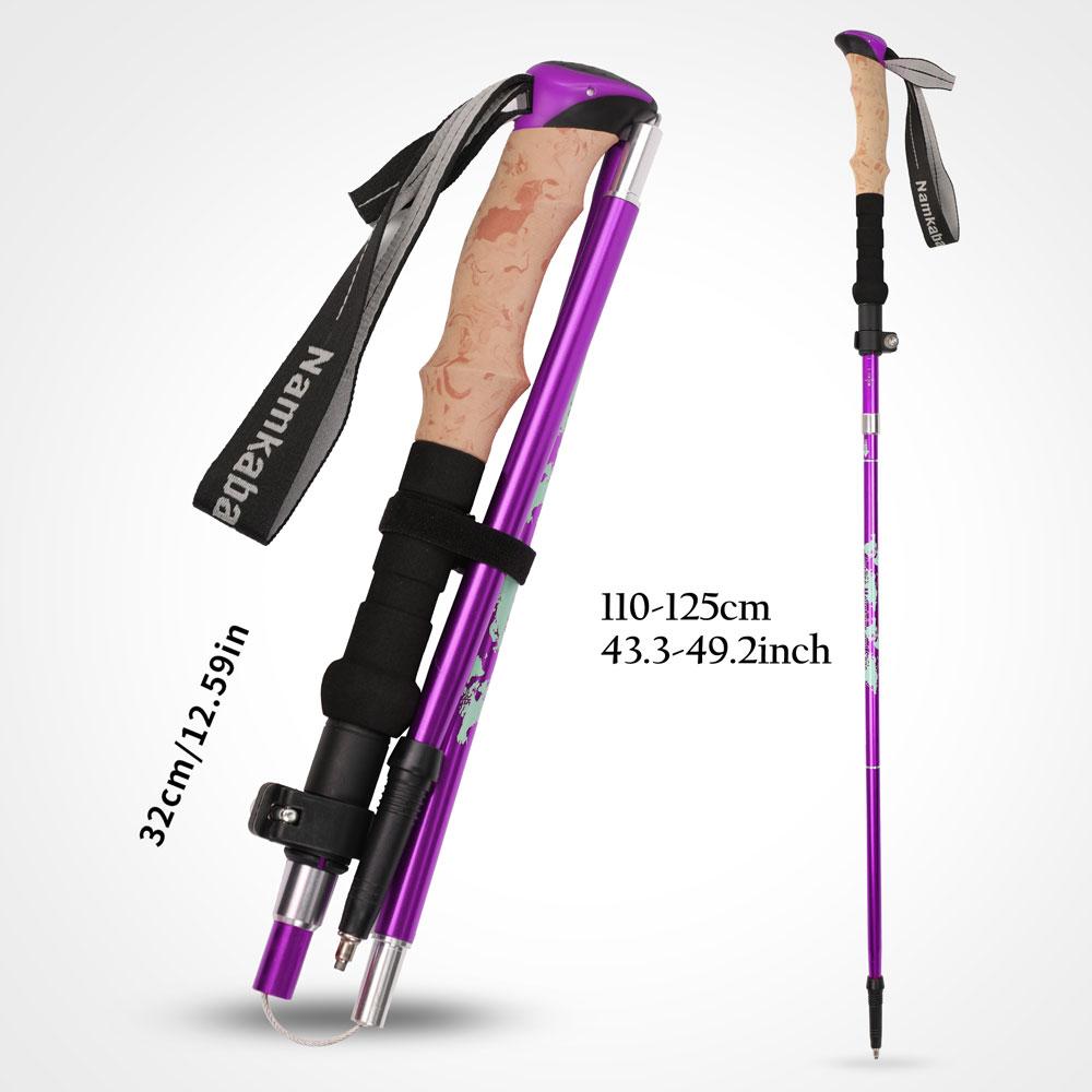 Short Adjustable 3-Section Folding Trekking Poles Lightweight Aluminum Alloy with Cork EVA Grip for Outdoor Hiking Camping