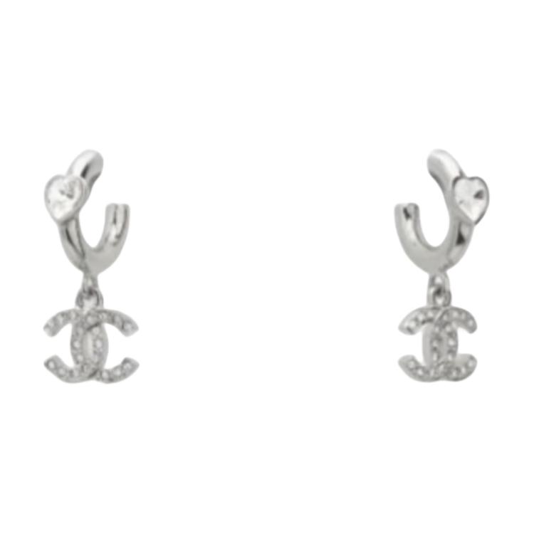 Chanel Heart Inlaid Metal Earrings Unisex Earrings Silver ABF778-B20579-U0943