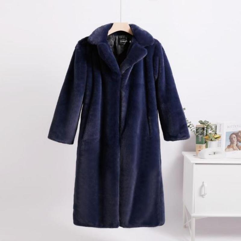 Loose Mink Fleece Imitation Leather Stitching Mid-length Jacket