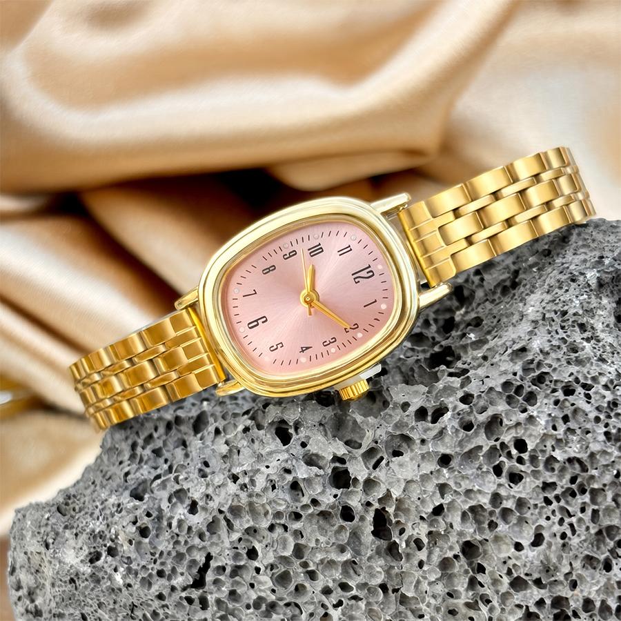 Minimalist Watch for Women: Gold Bean-Shaped Dial Slim Stainless Steel Band Delicate Simple Wrist Watch