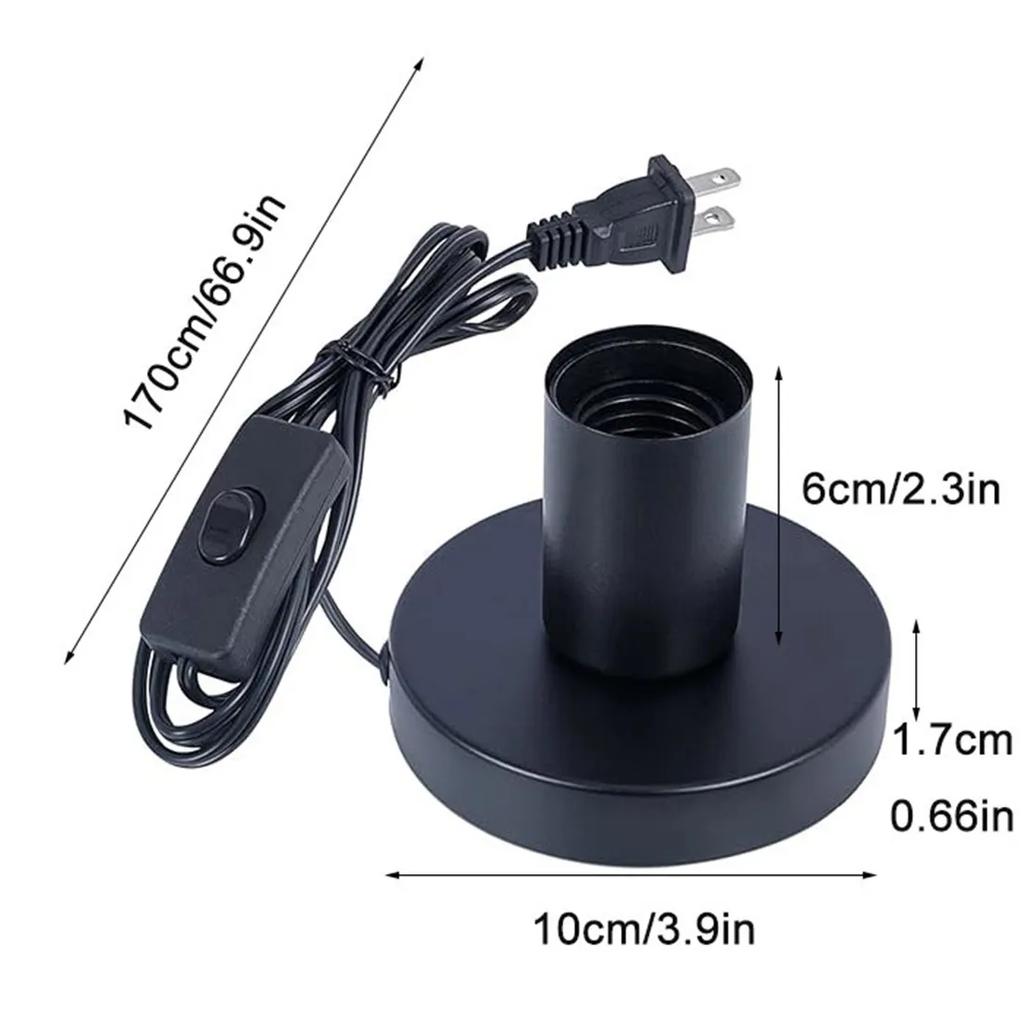 2PCS Black Metal Desktop Lamp Base E27 Lamp Holder Screw Light Bulb Holder with Cord On Off Switch Plug for Holding Bulb Room