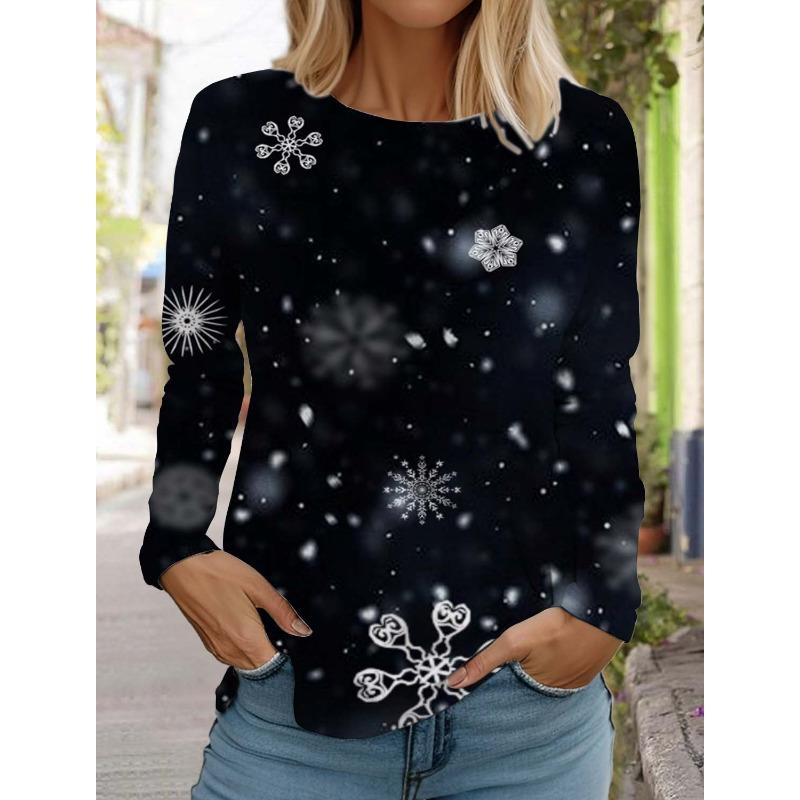 Рождественская снежинка женская футболка с длинными рукавами и круглым вырезом осенняя новая модная одежда с изображением лося праздничная модная футболка для вечеринок топы