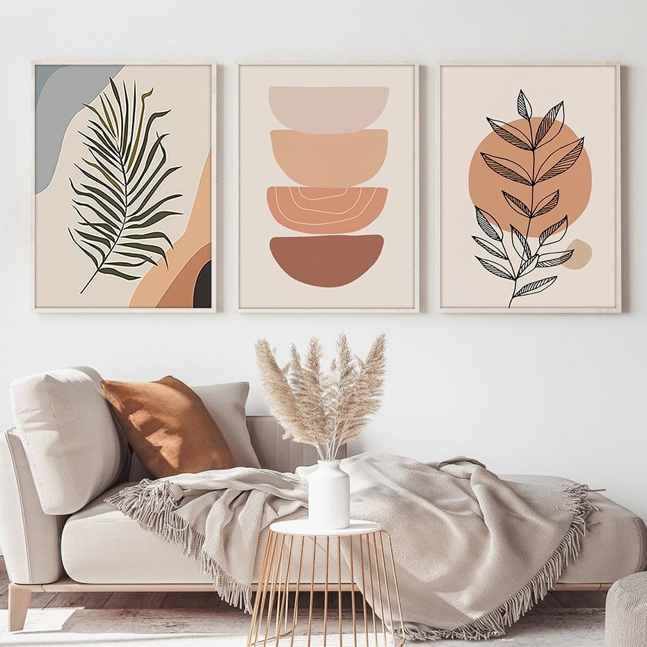 Абстрактные геометрические линии листьев, современные постеры, холст, картина, настенная художественная печать, картина для спальни, гостиной, интерьера, домашнего декора