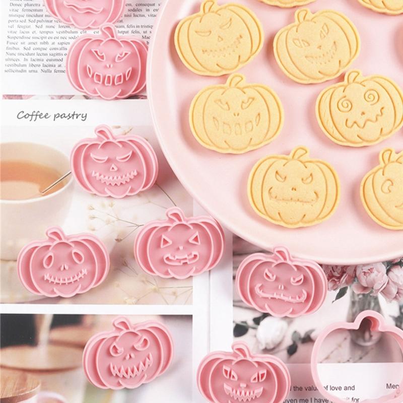 Halloween Cookie Molds 3D Pumpkin Shape Plastic Cutters Stamps Set For Professional Cookie Cakes And Sugar Art Creation