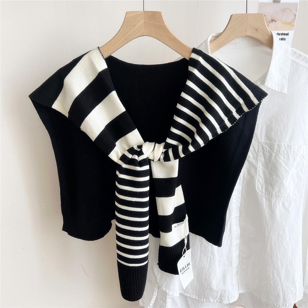 Striped Knitted Shawlette for Women - Spring/Autumn Fashionable and Lightweight Neck & Shoulder Cover