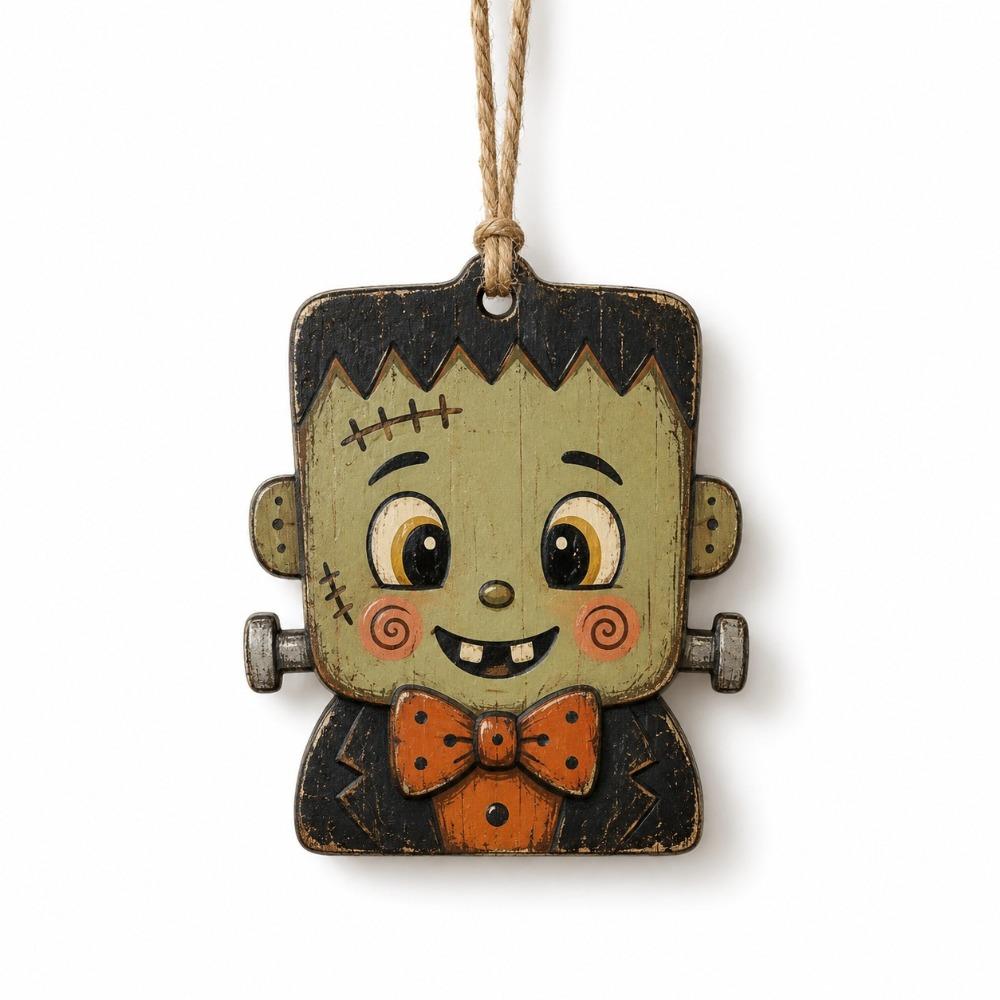 Trick or Treat Wooden Black Cat Ornament Owls Bat Hanging Decoration Holiday Party