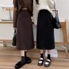Женская юбка А-силуэта, эластичная, с высокой талией, однотонная, ретро-юбка с разрезом, однотонная, осень-зима, утягивающая юбка